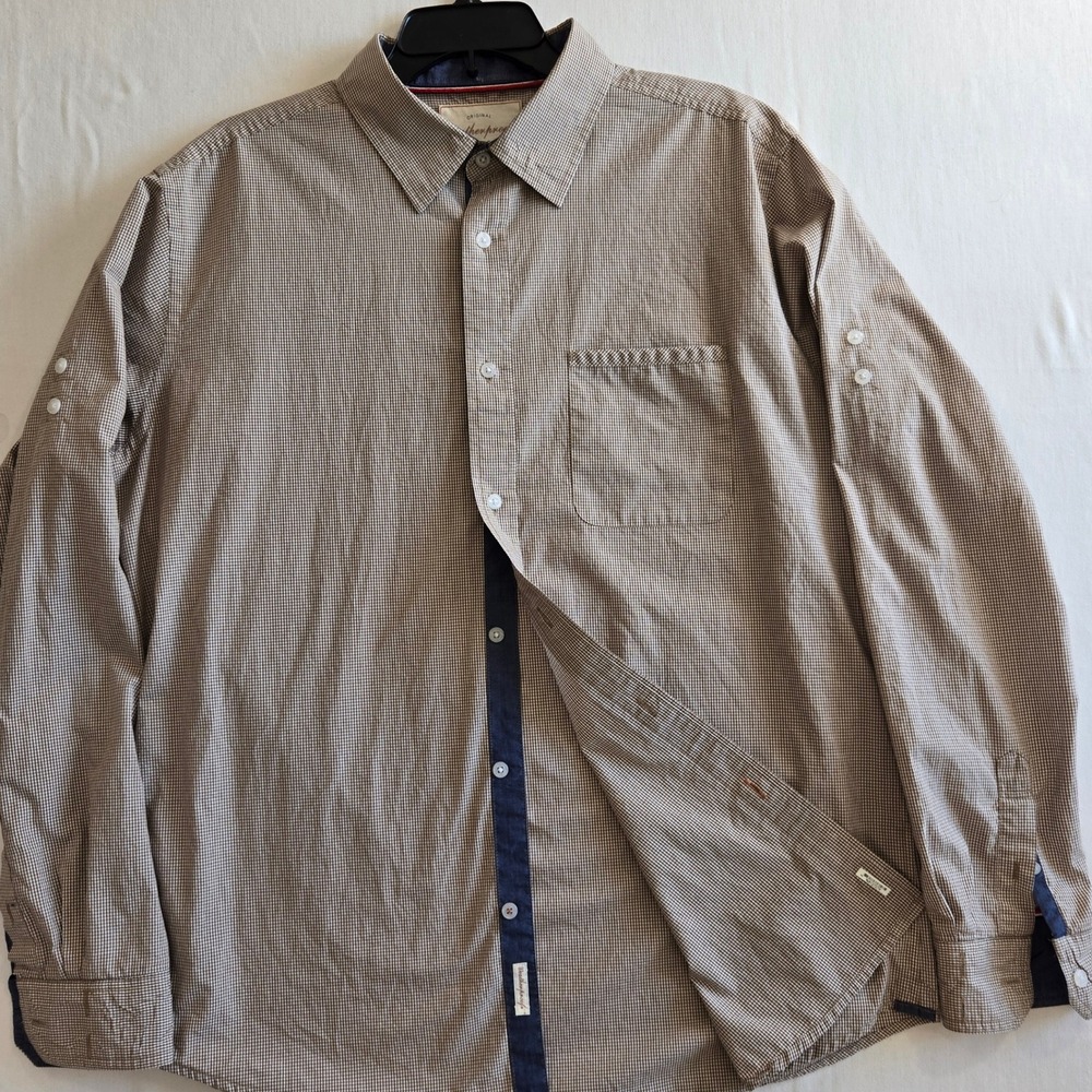 Weatherproof Vintage Mens L Brown Checkered Contrast Cuffs Long Sleeve Shirt - Picture 6 of 10
